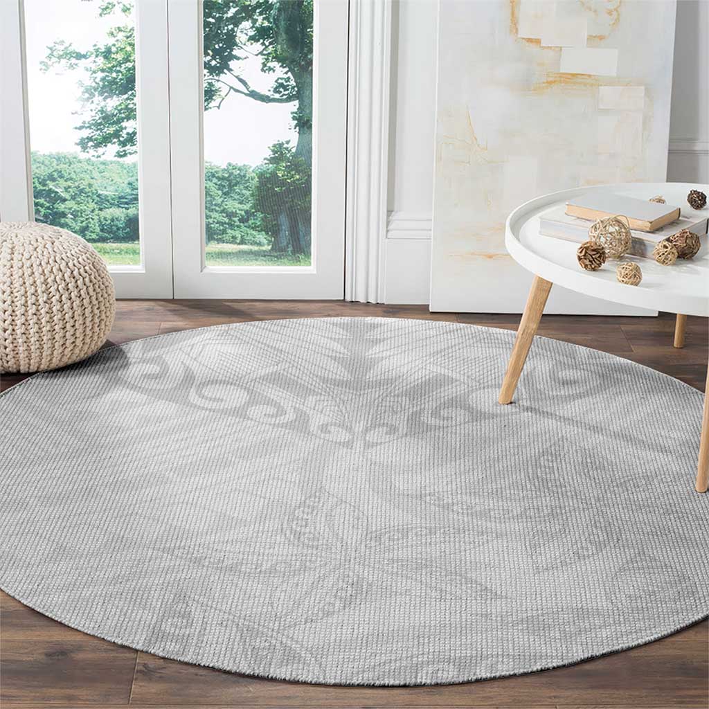 American Samoa White Sunday Round Carpet Lotu Tamaiti Plumeria With Samoan Pattern LT14 - Polynesian Pride