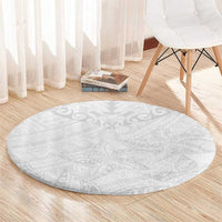 American Samoa White Sunday Round Carpet Lotu Tamaiti Plumeria With Samoan Pattern LT14 - Polynesian Pride