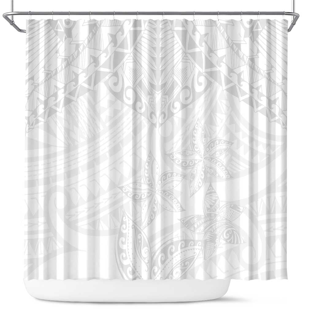 American Samoa White Sunday Shower Curtain Lotu Tamaiti Plumeria With Samoan Pattern