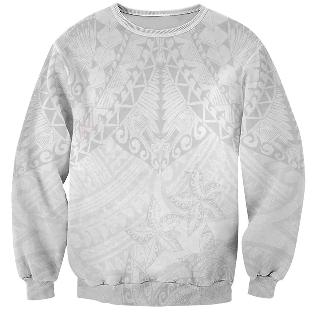 American Samoa White Sunday Sweatshirt Lotu Tamaiti Plumeria With Samoan Pattern LT14 Unisex White - Polynesian Pride
