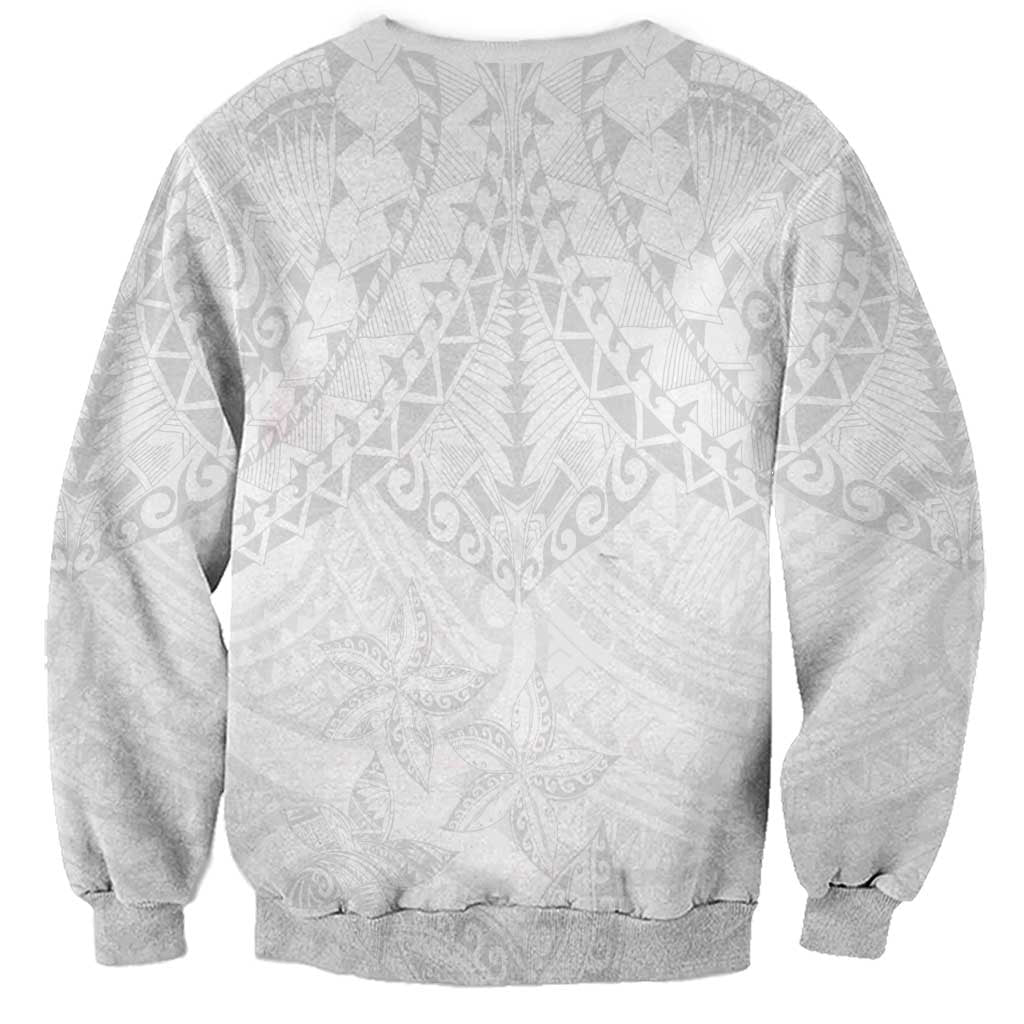 American Samoa White Sunday Sweatshirt Lotu Tamaiti Plumeria With Samoan Pattern LT14 - Polynesian Pride