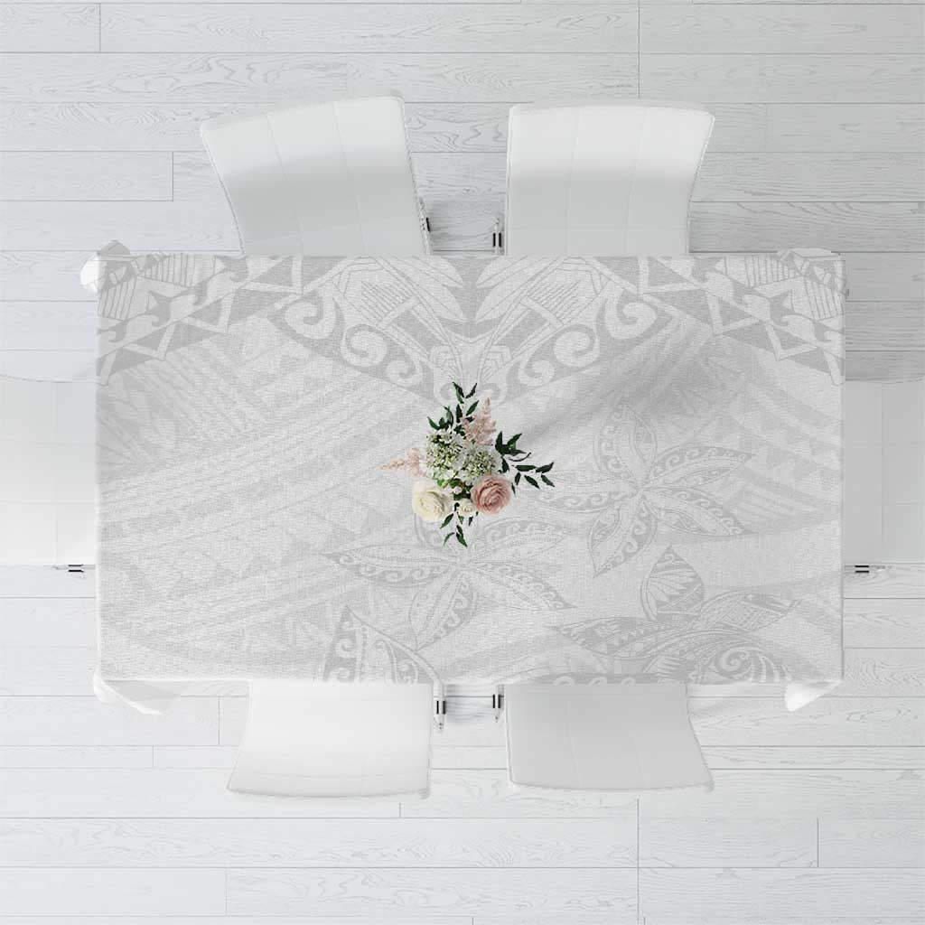 American Samoa White Sunday Tablecloth Lotu Tamaiti Plumeria With Samoan Pattern LT14 White - Polynesian Pride