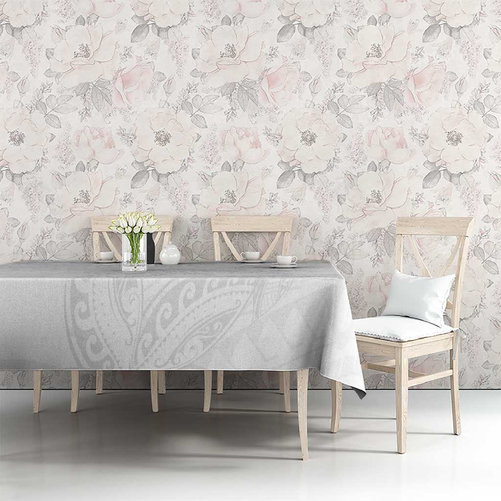 American Samoa White Sunday Tablecloth Lotu Tamaiti Plumeria With Samoan Pattern LT14 - Polynesian Pride