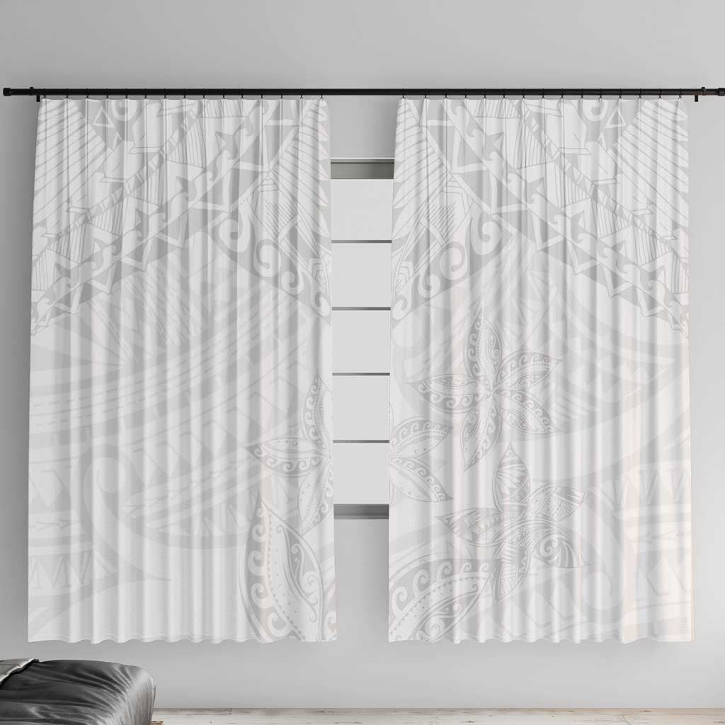 American Samoa White Sunday Window Curtain Lotu Tamaiti Plumeria With Samoan Pattern LT14 With Hooks White - Polynesian Pride