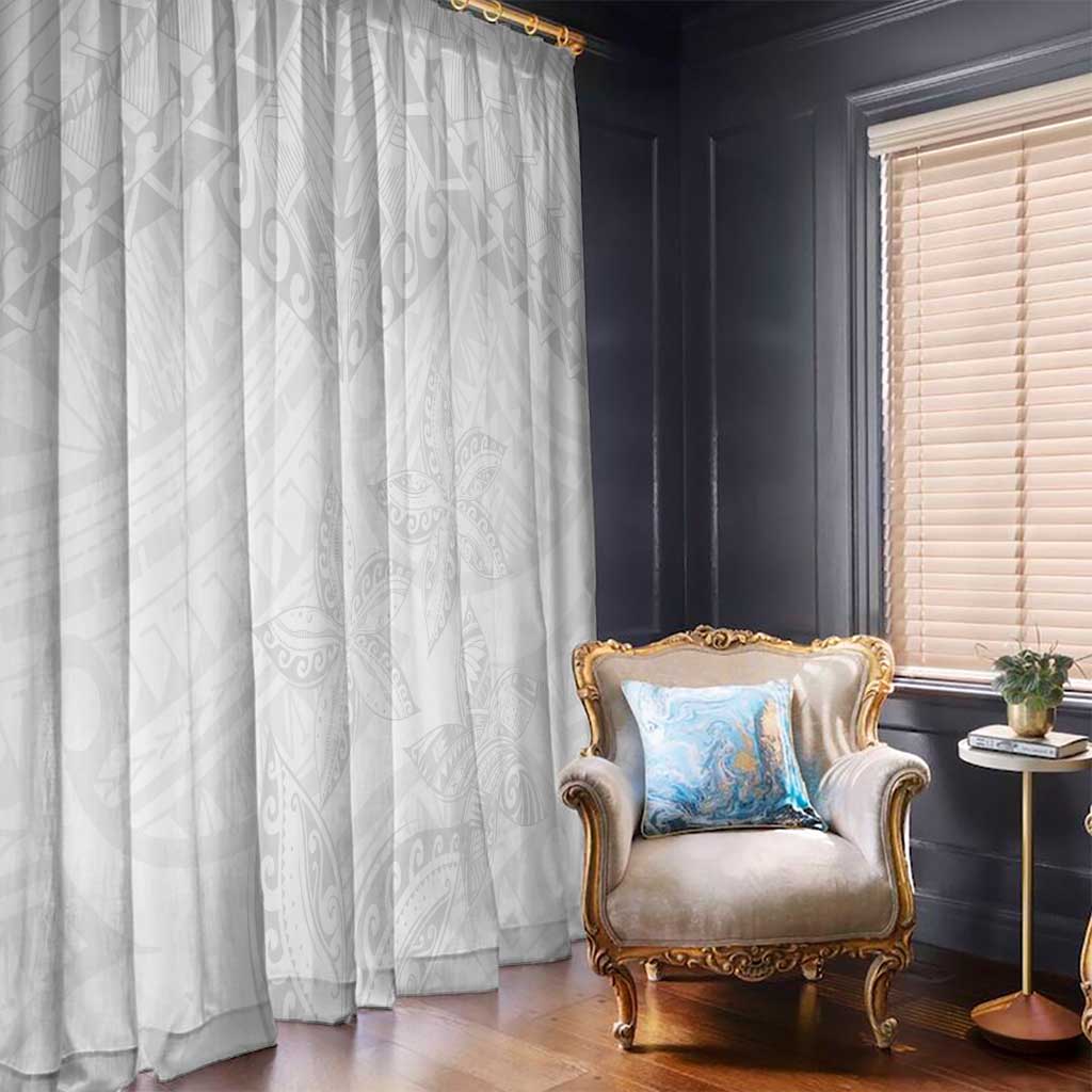 American Samoa White Sunday Window Curtain Lotu Tamaiti Plumeria With Samoan Pattern LT14 - Polynesian Pride