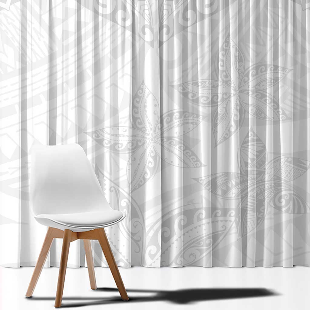 American Samoa White Sunday Window Curtain Lotu Tamaiti Plumeria With Samoan Pattern LT14 - Polynesian Pride