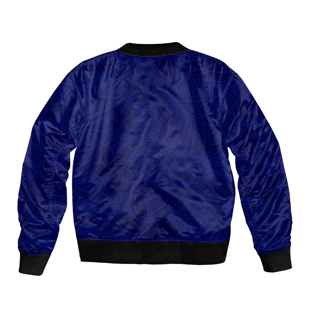 Blue Polynesia Bomber Jacket Polynesian Pattern Mix Plumeria LT14 - Polynesian Pride