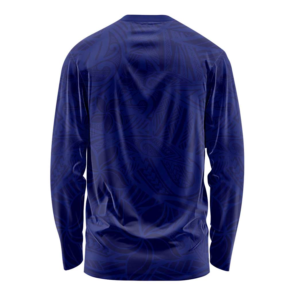 Blue Polynesia Long Sleeve Shirt Polynesian Pattern Mix Plumeria LT14 - Polynesian Pride