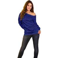 Blue Polynesia Off Shoulder Sweater Polynesian Pattern Mix Plumeria LT14 - Polynesian Pride