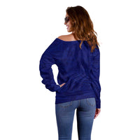 Blue Polynesia Off Shoulder Sweater Polynesian Pattern Mix Plumeria LT14 - Polynesian Pride