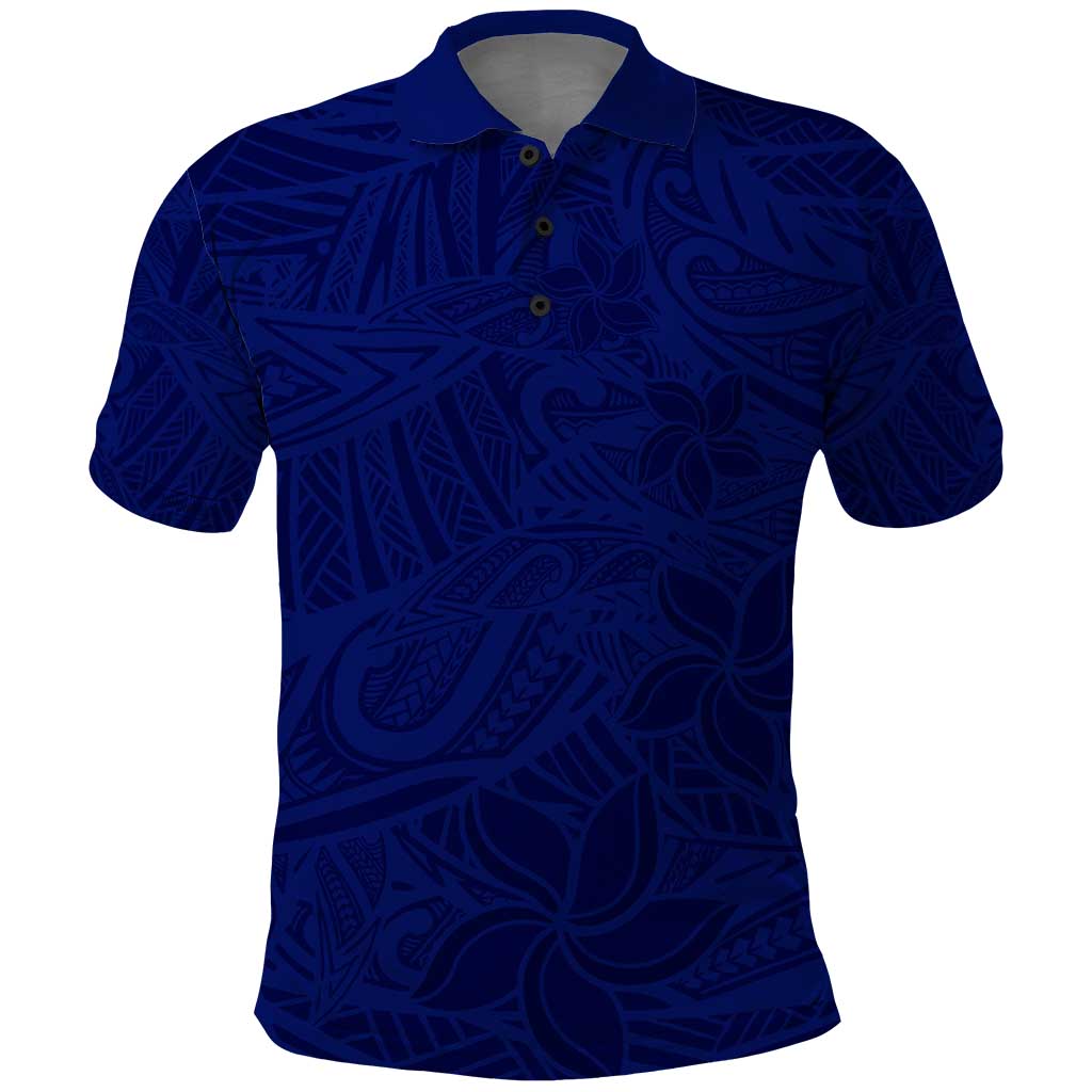 Blue Polynesia Polo Shirt Polynesian Pattern Mix Plumeria LT14 Blue - Polynesian Pride