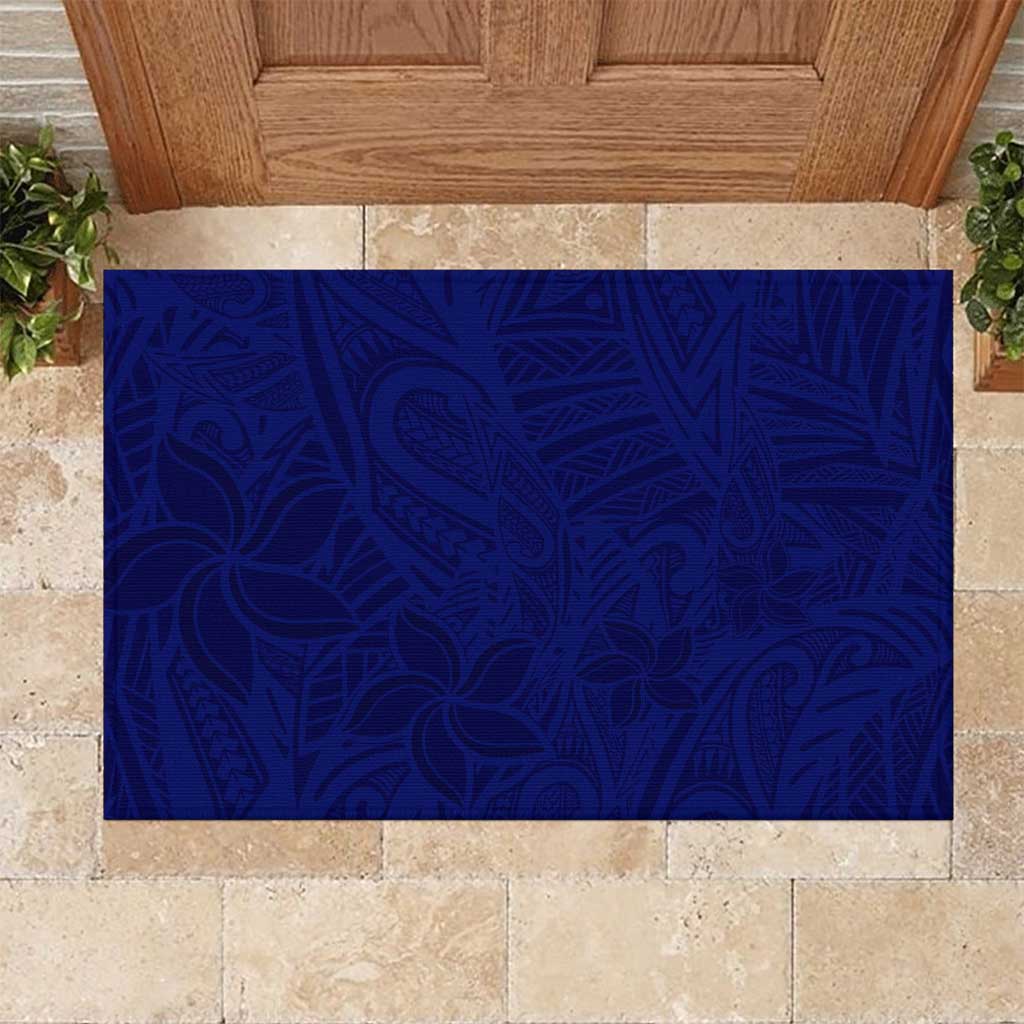 Blue Polynesia Rubber Doormat Polynesian Pattern Mix Plumeria LT14 Blue - Polynesian Pride