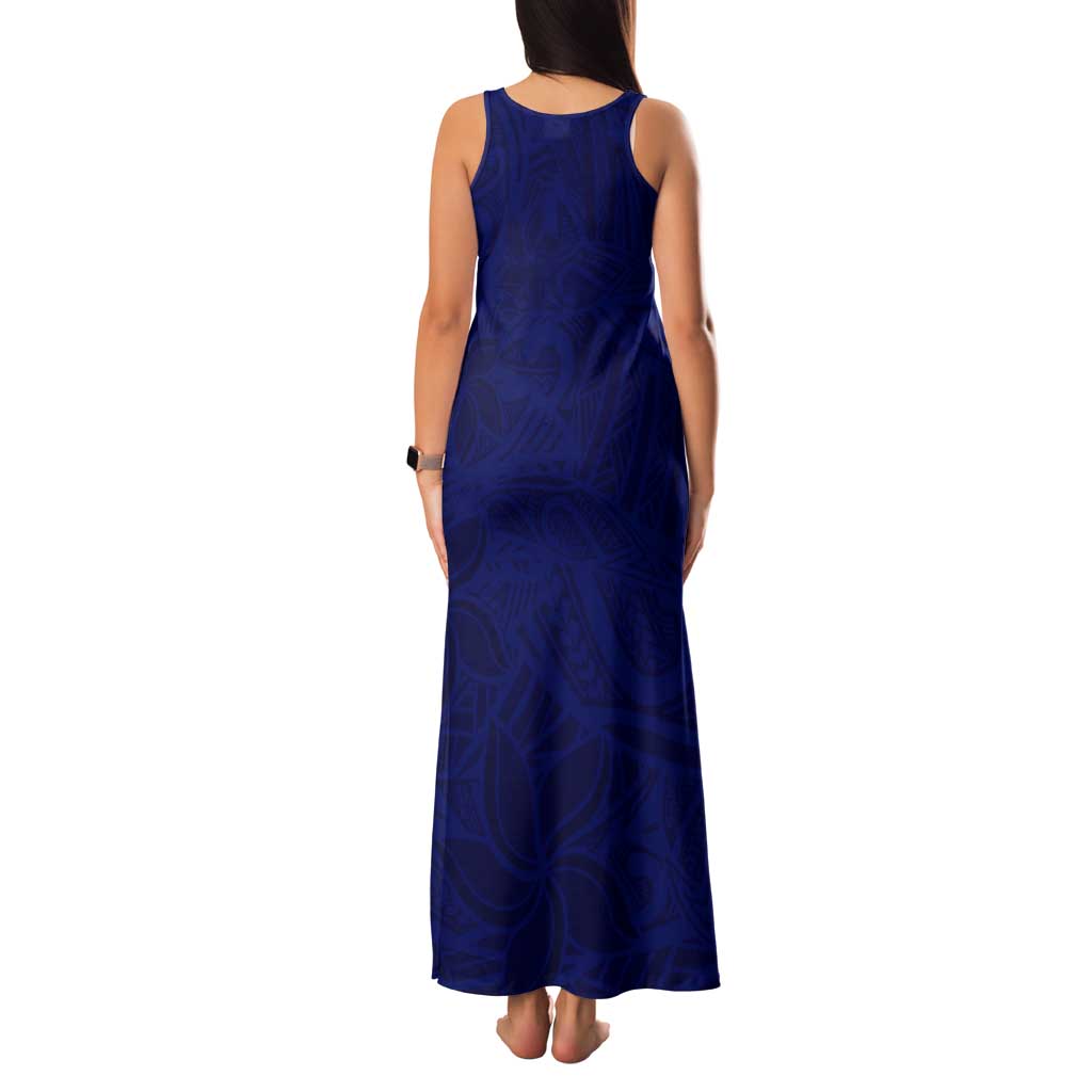 Blue Polynesia Tank Maxi Dress Polynesian Pattern Mix Plumeria LT14 - Polynesian Pride