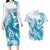 Blue Hawaii Humpback Whale Couples Matching Long Sleeve Bodycon Dress and Hawaiian Shirt Polynesian Tribal Ocean Vibes