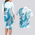 Blue Hawaii Humpback Whale Couples Matching Long Sleeve Bodycon Dress and Hawaiian Shirt Polynesian Tribal Ocean Vibes