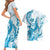 Blue Hawaii Humpback Whale Couples Matching Short Sleeve Bodycon Dress and Hawaiian Shirt Polynesian Tribal Ocean Vibes