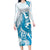 Blue Hawaii Humpback Whale Family Matching Long Sleeve Bodycon Dress and Hawaiian Shirt Polynesian Tribal Ocean Vibes