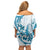 Blue Hawaii Humpback Whale Off Shoulder Short Dress Polynesian Tribal Ocean Vibes