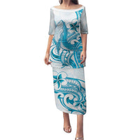 Blue Hawaii Humpback Whale Puletasi Polynesian Tribal Ocean Vibes LT14 Long Dress Blue - Polynesian Pride