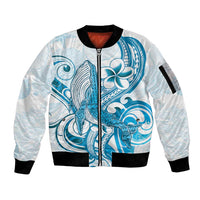 Blue Hawaii Humpback Whale Sleeve Zip Bomber Jacket Polynesian Tribal Ocean Vibes LT14 Unisex Blue - Polynesian Pride