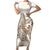 Brown Hawaii Humpback Whale Family Matching Short Sleeve Bodycon Dress and Hawaiian Shirt Polynesian Tribal Ocean Vibes