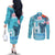 Personalised Hawaii Couples Matching Off The Shoulder Long Sleeve Dress and Long Sleeve Button Shirt Humpback Whale Tattoo With Tropical Flowers