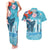 Personalised Hawaii Couples Matching Tank Maxi Dress and Hawaiian Shirt Humpback Whale Tattoo With Tropical Flowers