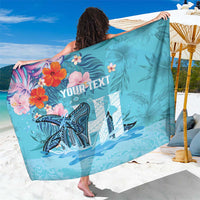 Personalised Hawaii Sarong Humpback Whale Tattoo With Tropical Flowers LT14 One Size 44 x 66 inches Blue - Polynesian Pride