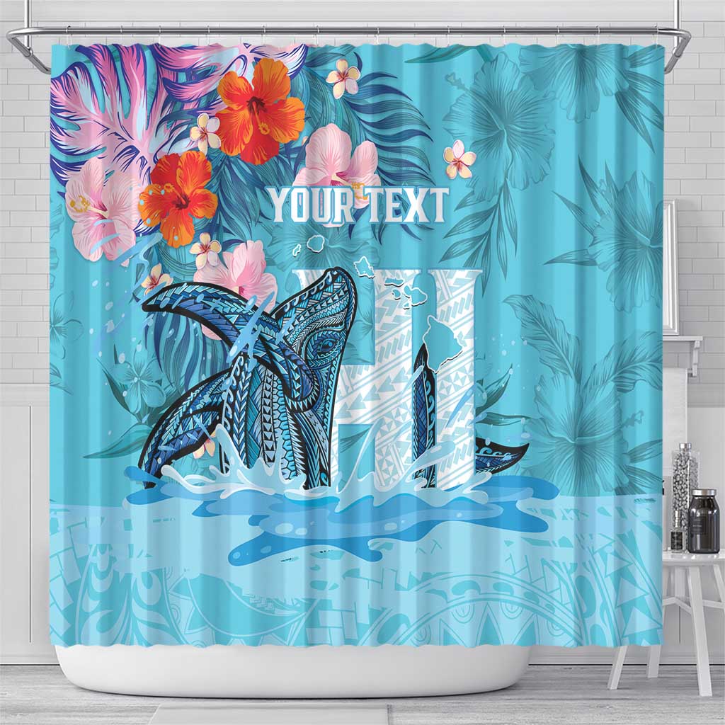 Personalised Hawaii Shower Curtain Humpback Whale Tattoo With Tropical Flowers LT14 - Polynesian Pride