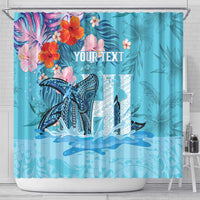 Personalised Hawaii Shower Curtain Humpback Whale Tattoo With Tropical Flowers LT14 - Polynesian Pride