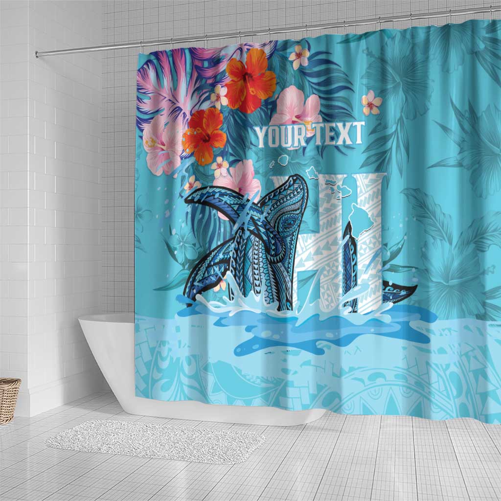 Personalised Hawaii Shower Curtain Humpback Whale Tattoo With Tropical Flowers LT14 - Polynesian Pride