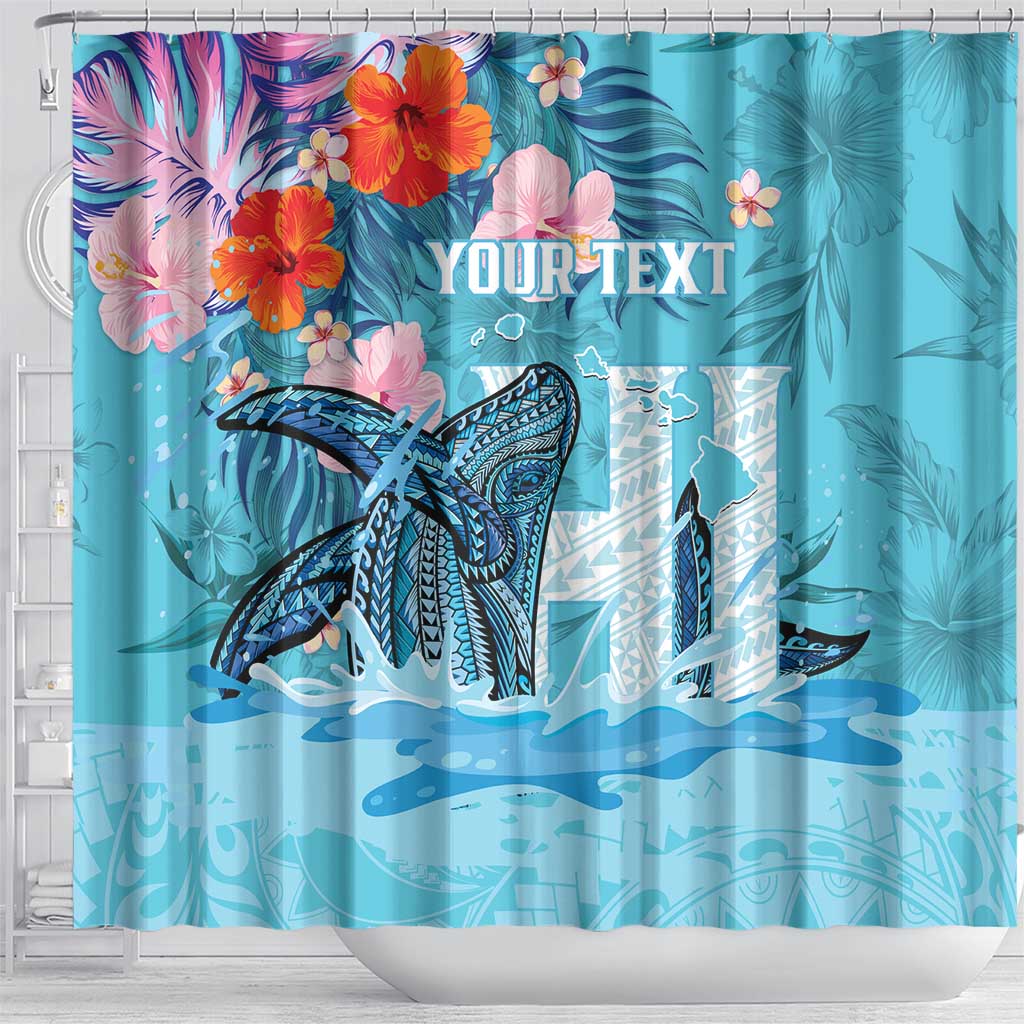 Personalised Hawaii Shower Curtain Humpback Whale Tattoo With Tropical Flowers LT14 - Polynesian Pride