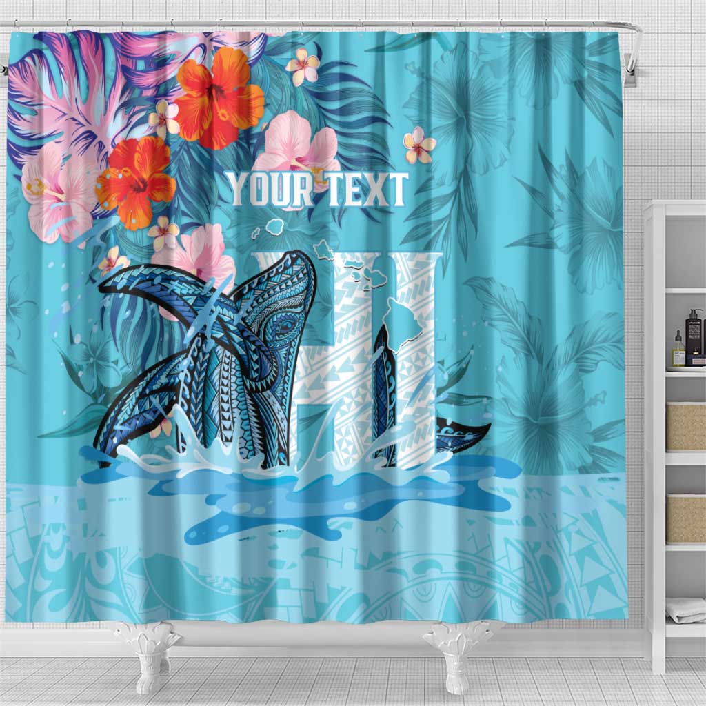 Personalised Hawaii Shower Curtain Humpback Whale Tattoo With Tropical Flowers LT14 - Polynesian Pride