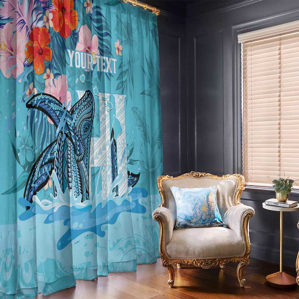 Personalised Hawaii Window Curtain Humpback Whale Tattoo With Tropical Flowers LT14 - Polynesian Pride