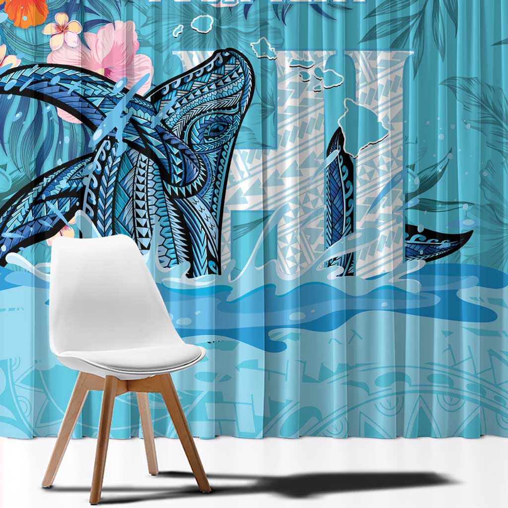Personalised Hawaii Window Curtain Humpback Whale Tattoo With Tropical Flowers LT14 - Polynesian Pride