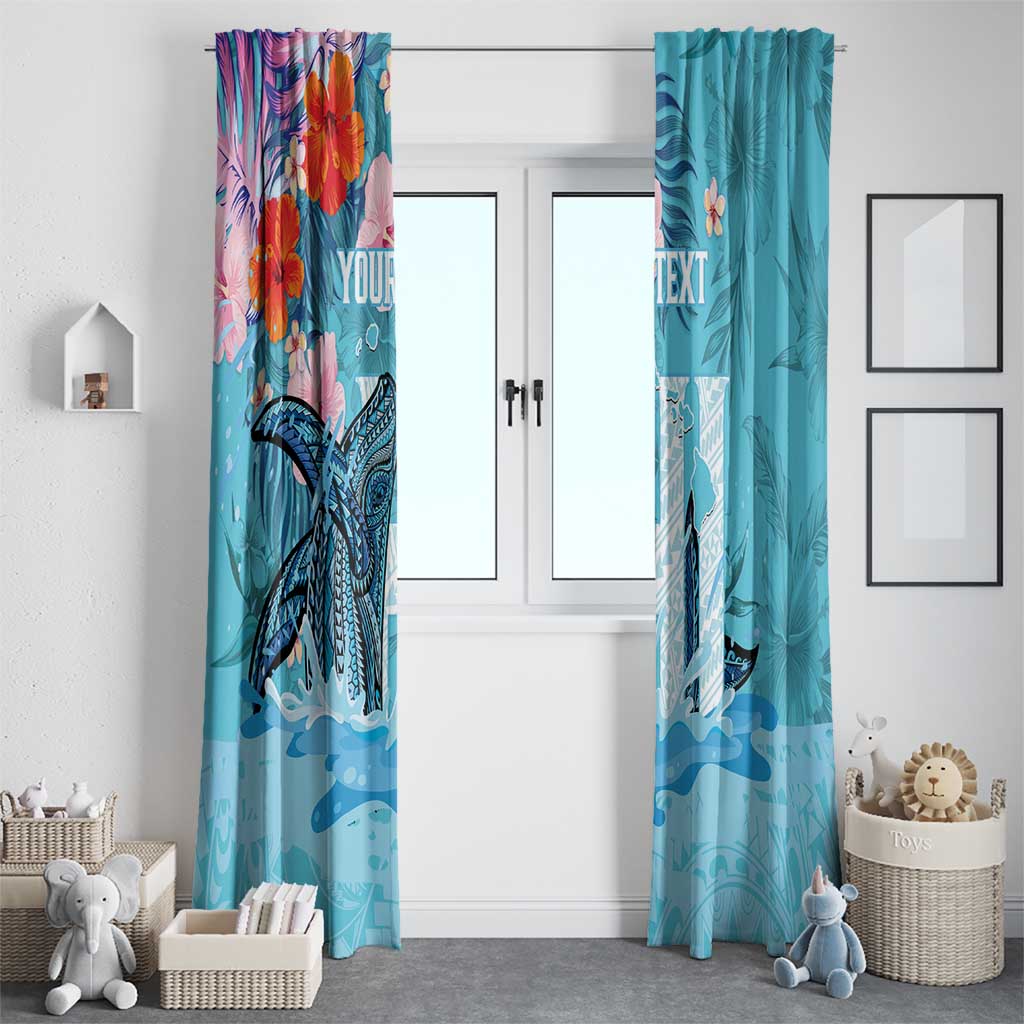 Personalised Hawaii Window Curtain Humpback Whale Tattoo With Tropical Flowers LT14 - Polynesian Pride