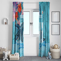 Personalised Hawaii Window Curtain Humpback Whale Tattoo With Tropical Flowers LT14 - Polynesian Pride