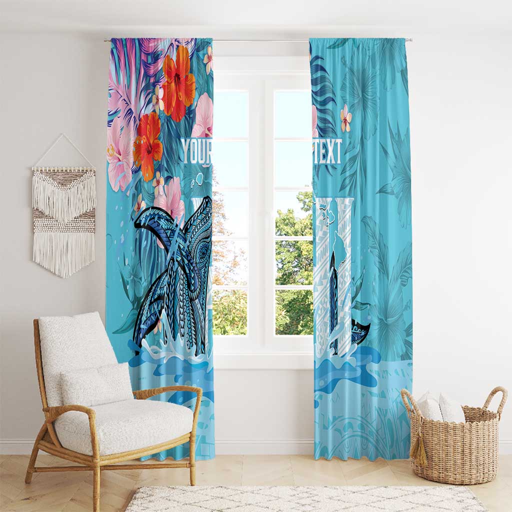 Personalised Hawaii Window Curtain Humpback Whale Tattoo With Tropical Flowers LT14 - Polynesian Pride
