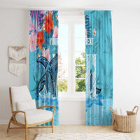 Personalised Hawaii Window Curtain Humpback Whale Tattoo With Tropical Flowers LT14 - Polynesian Pride