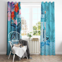 Personalised Hawaii Window Curtain Humpback Whale Tattoo With Tropical Flowers LT14 - Polynesian Pride