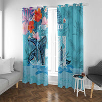 Personalised Hawaii Window Curtain Humpback Whale Tattoo With Tropical Flowers LT14 With Grommets Blue - Polynesian Pride