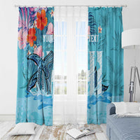 Personalised Hawaii Window Curtain Humpback Whale Tattoo With Tropical Flowers LT14 - Polynesian Pride