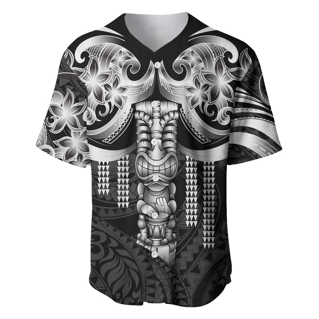 Tiki Drum Hawaii Baseball Jersey Hawaiian Kakau Tattoo Style LT14 Black - Polynesian Pride