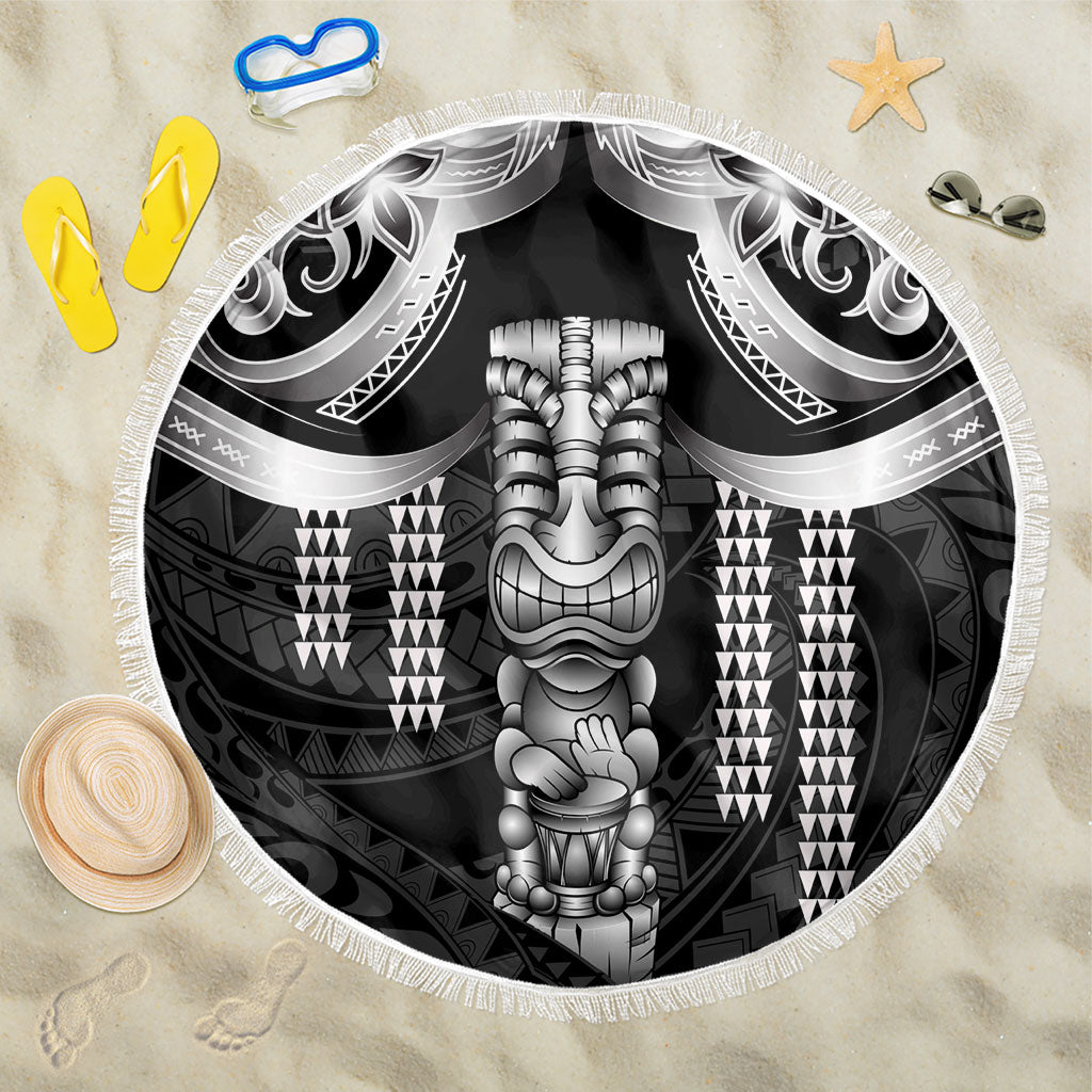 Tiki Drum Hawaii Beach Blanket Hawaiian Kakau Tattoo Style LT14 One Size 150cm Black - Polynesian Pride