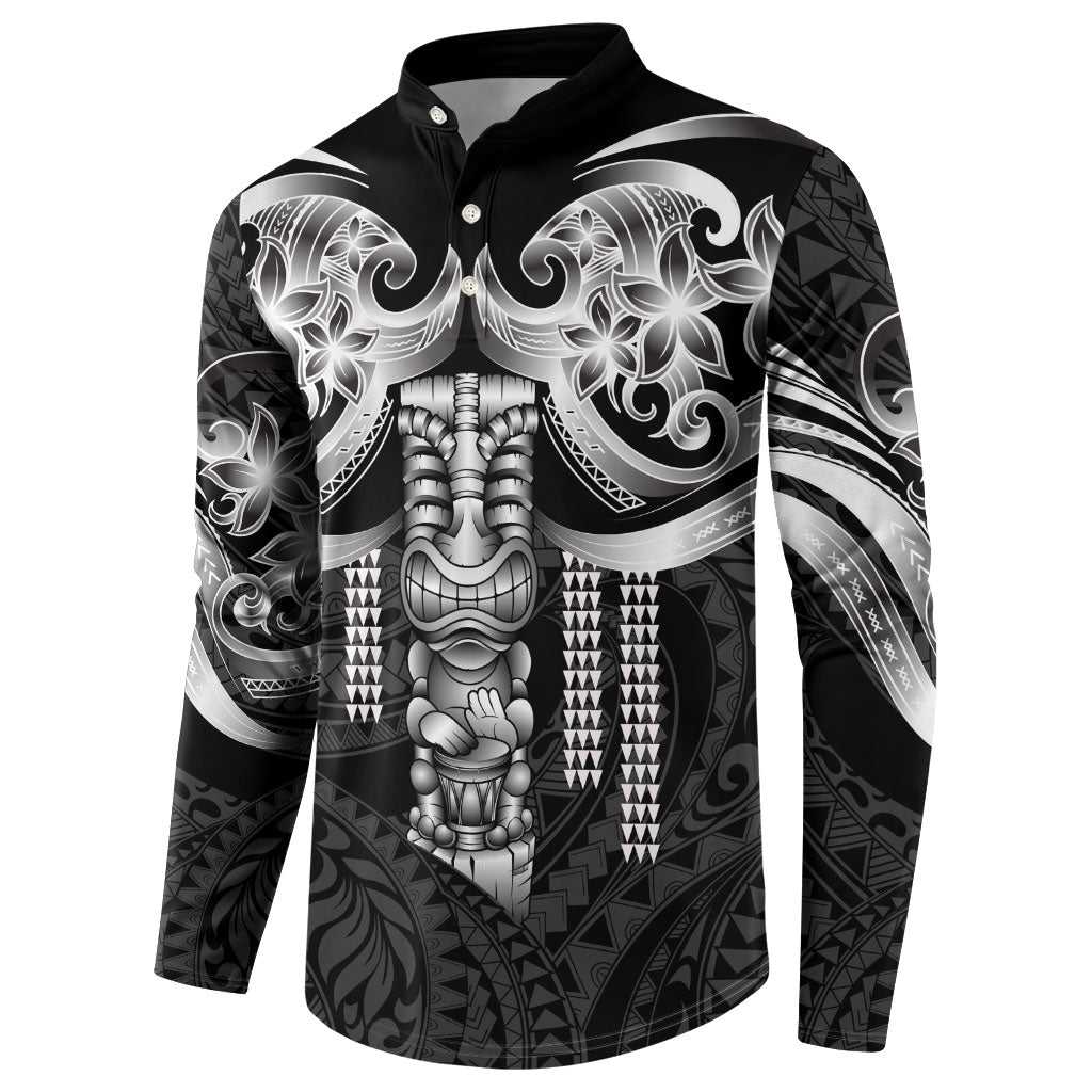 Tiki Drum Hawaii Button Sweatshirt Hawaiian Kakau Tattoo Style LT14 - Polynesian Pride