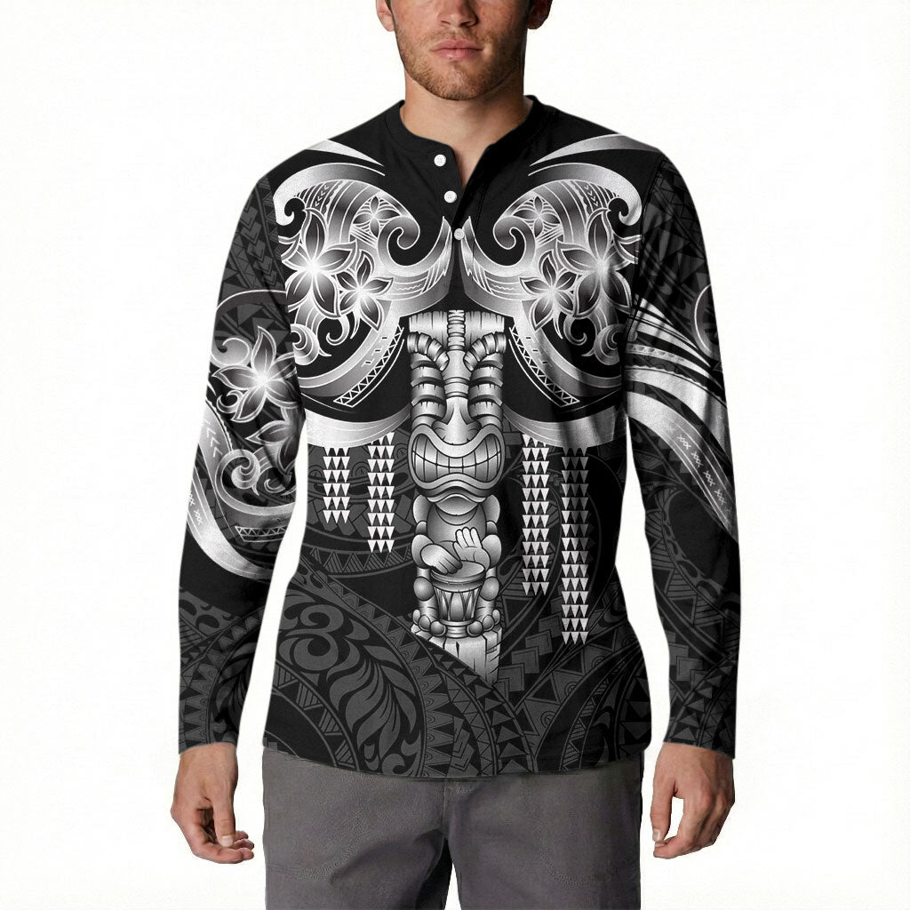 Tiki Drum Hawaii Button Sweatshirt Hawaiian Kakau Tattoo Style LT14 - Polynesian Pride