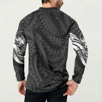 Tiki Drum Hawaii Button Sweatshirt Hawaiian Kakau Tattoo Style LT14 - Polynesian Pride