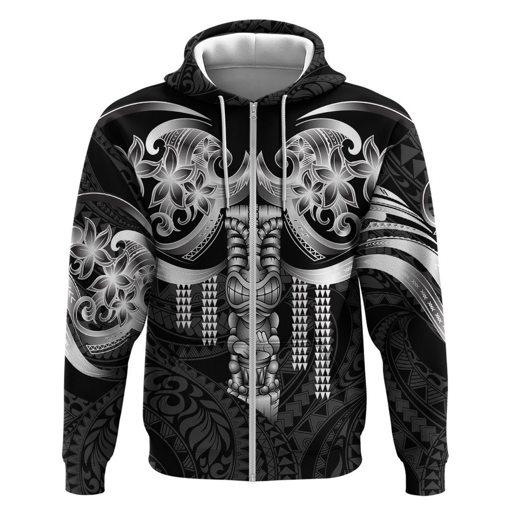 Tiki Drum Hawaii Hoodie Hawaiian Kakau Tattoo Style LT14 Zip Hoodie Black - Polynesian Pride