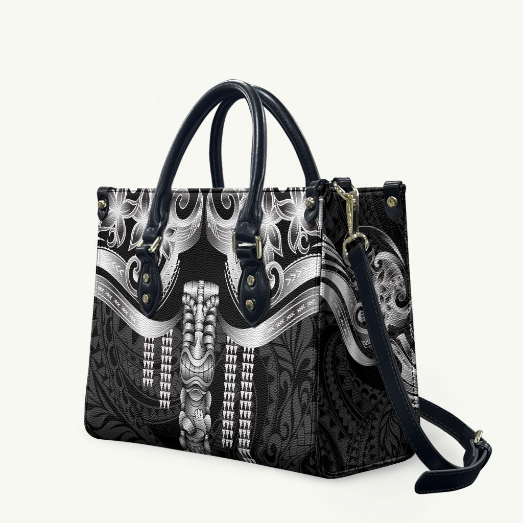 Tiki Drum Hawaii Leather Bag Hawaiian Kakau Tattoo Style LT14 Black - Polynesian Pride