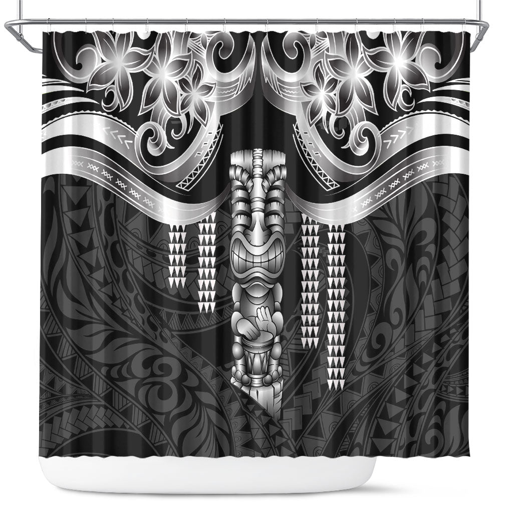 Tiki Drum Hawaii Shower Curtain Hawaiian Kakau Tattoo Style LT14 Black - Polynesian Pride